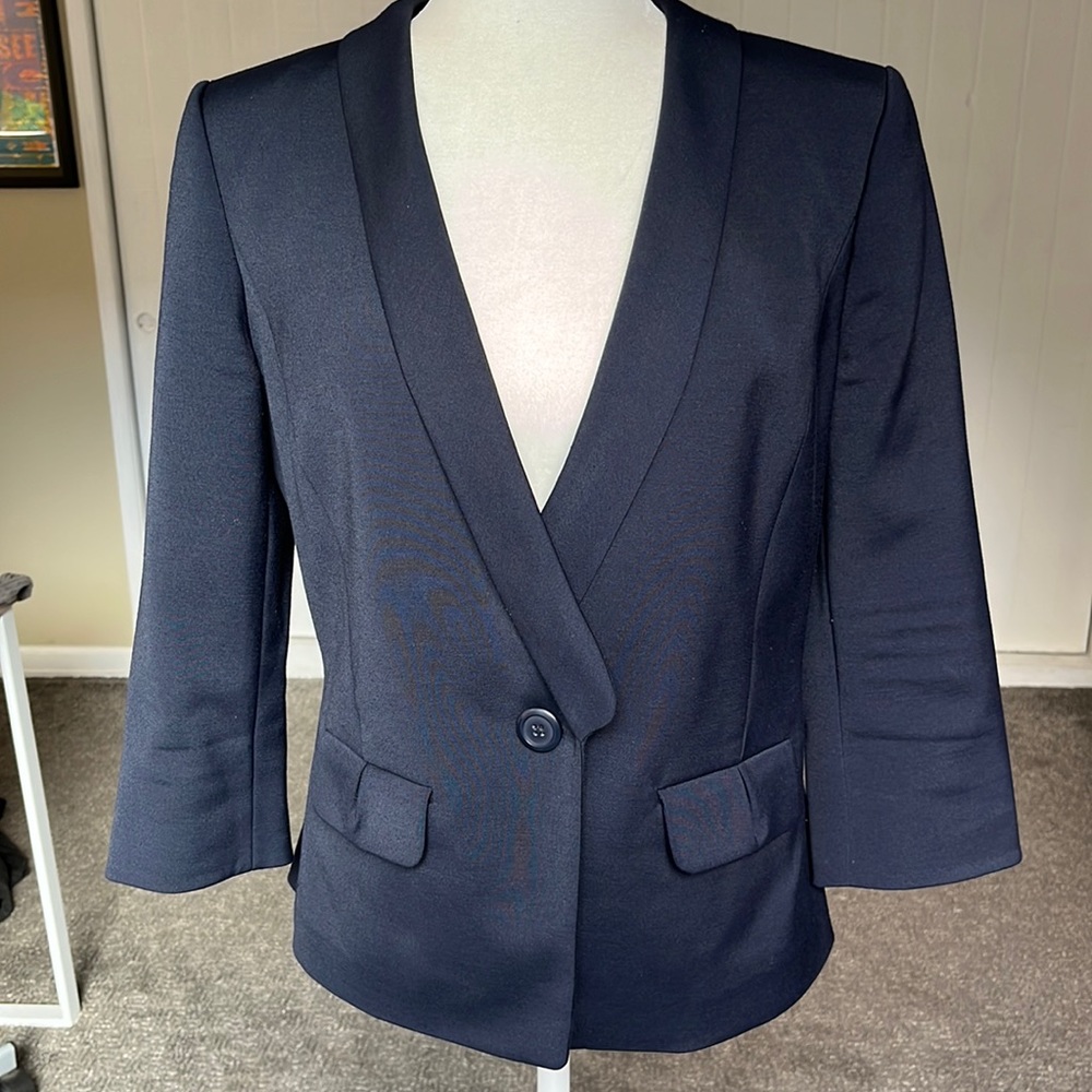 ✒️CLASSIQUES ENTIER Vintage inspired 3/4 sleeve Navy Blazer Jacket sz MED